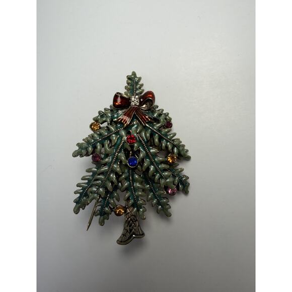 Avon Signed 2004 1st Annual Christmas Tree Brooch Pin with Rhinestones - Picture 1 of 4